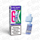 Lost Mary BM6000 Compliant Pod in Mad Blue flavor; vaping device offering 6000 puffs, UK compliant, high nicotine warning displayed.