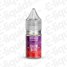 Bottle of Mango Lychee Ice Nic Salt E-liquid by Ohm Boy SLT V2, 10ml, 20mg, showcasing tropical flavors.