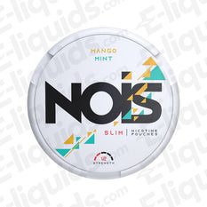 Mango Mint Nicotine Pouches by Nois featuring a tropical mango flavor and minty freshness, 12mg nicotine strength.