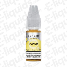 Mango Nic Salt E-liquid by ELFLIQ, 10ml bottle with tropical flavor, available in 10mg or 20mg nicotine strength.