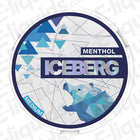 Menthol Nicotine Pouches by Iceberg featuring a blue geometric design with a bear and 'MENTHOL' label, 20mg nicotine.