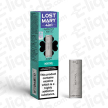 Lost Mary 4-in-1 Prefilled Pods Menthol flavor box and pod, 20mg nicotine, mesh coil, up to 3200 puffs.