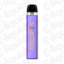 Geekvape Sonder Q2 vape pod kit in purple, showcasing its sleek design and vibrant logo.