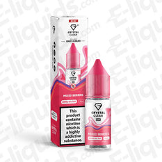 Crystal Clear Bar Mixed Berries Nic Salt E-liquid 20mg bottle and packaging, featuring a vibrant berry design.