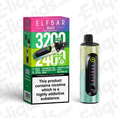 Elf Bar 4-in-1 Refillable Pod Kit with 3200 puffs and various flavor options, featuring eco-friendly design.