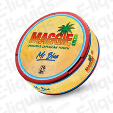 Mr Blue Nicotine Pouches by MAGGIE, 16mg, vibrant design featuring Jamaican inspiration and mix berry flavor.
