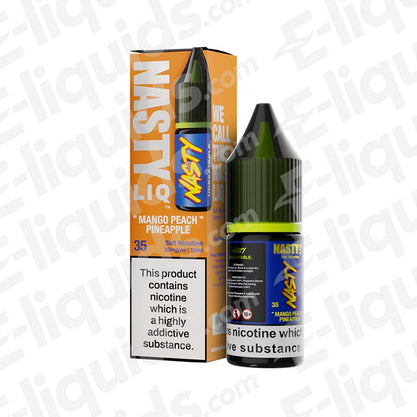 Mango Peach Pineapple Nic Salt E-liquid by Nasty in packaging, 10ml bottle, nicotine strength 10mg or 20mg, refreshing flavor.