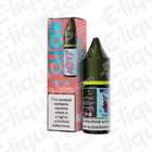Peach Ice Nic Salt E-liquid by Nastyliq, 10ml bottle with box, available in 10mg or 20mg nicotine strengths, featuring peach and menthol flavor.