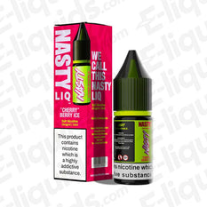 Cherry Berry Ice Nic Salt E-liquid by Nasty Liq in a 10ml bottle with vibrant packaging.