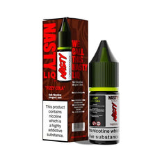 Fizzy Cola Nic Salt E-liquid by Nasty Liq in a 10ml bottle, featuring sweet cola flavor and nicotine options.