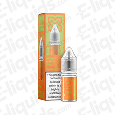 Orange Mango Lime Nic Salt E-liquid by Pod Salt Nexus in a vibrant orange bottle and box, featuring refreshing flavor profile.