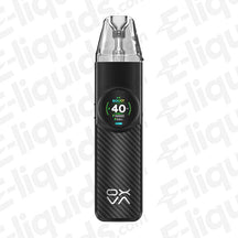 Oxva NeXLIM Black Warrior Vape Pod Kit with 40W power display, sleek design, and fast-charging for extended vaping sessions.