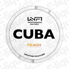 CUBA Peach Nicotine Pouches can featuring vibrant peach flavor, tobacco-free, available in 25mg and 66mg options.