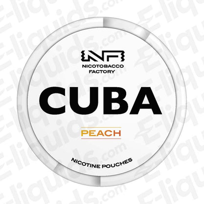 CUBA Peach Nicotine Pouches can featuring vibrant peach flavor, tobacco-free, available in 25mg and 66mg options.
