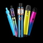 Colorful array of vape pens on a black background, featuring different designs and vibrant colors