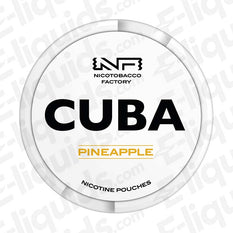 Cuba Pineapple Nicotine Pouches packaging featuring bold text and tropical design for flavorful nicotine experience.