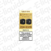 Gold Bar Apollo Prefilled Pods Pineapple Ice flavor packaging, designed for Gold Bar 20K pod kit, featuring nicotine warning.