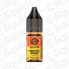 Pineapple Orange Deliciu 2 Nic Salt E-liquid by Vaporesso in 10ml bottle, featuring tropical pineapple and citrus orange flavors.