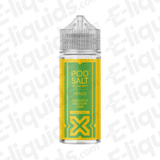 Pod Salt Nexus Pineapple Passion Lime Shortfill E-liquid bottle with vibrant tropical design.