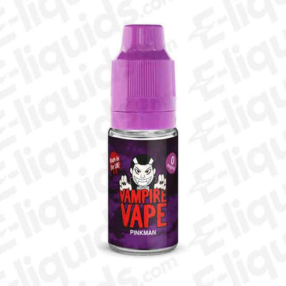Vampire Vape Pinkman E-liquid 10ml bottle with mixed fruit and citrus flavors, 60PG/40VG ratio, suitable for pod kits and starter kits.