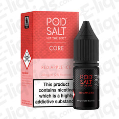Red Apple Ice Nic Salt E-liquid by Pod Salt, featuring fresh apple flavor and an icy finish, 20mg/ml nicotine.