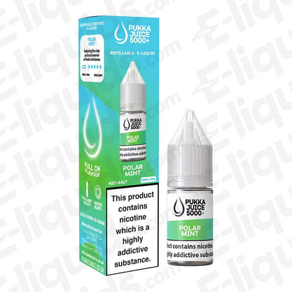 Polar Mint 5000+ Nic Salt E-liquid by Pukka Juice, 10ml bottle with a minty flavor, ideal for pod and starter kits.