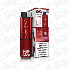 IVG 2400 4-in-1 Rechargeable Pod Kit Pomegranate Edition with 20mg nic salt e-liquids and USB Type-C fast charging.