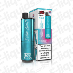IVG 2400 4-in-1 Rechargeable Pod Kit Pro Blue 20mg with box, featuring USB Type-C fast charging and prefilled e-liquid pods.