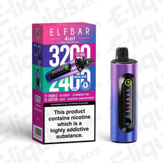 Elf Bar 4-in-1 Refillable Pod Kit with colorful design, offering 3200 puffs and various flavor options.