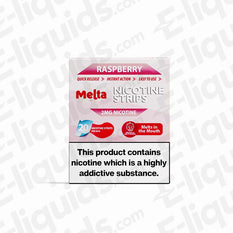 Raspberry MELTA Nicotine Strips pack, 2mg strength, smoke-free, 20 strips for a satisfying nicotine experience.