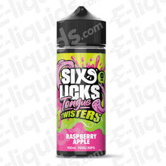 Raspberry Apple Shortfill E-liquid by Six Licks Tongue Twisters in 100ml bottle, featuring bright flavors and vibrant design.