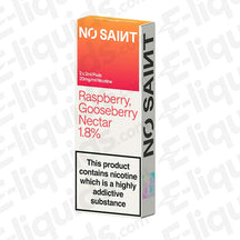 NO SAINT Raspberry Gooseberry Nectar Prefilled Pod with tart Berry flavour in orange and white packaging.