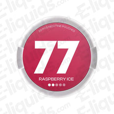 Raspberry Ice 77 nicotine pouches can - 20 pouches with 5.2mg or 10.4mg options. Bold raspberry flavor. Smoke-free alternative.