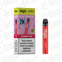 Vaporesso Dojo Blast 2000 Go Pod Kit in Raspberry Lime flavor with packaging, offering 2000 puffs and 20 mg/ml nicotine.