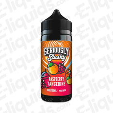 Doozy Vape Co. Raspberry Tangerine Seriously Slushy E-liquid 100ml bottle with 70VG/30PG ratio, featuring vibrant fruity graphics.