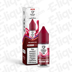 Crystal Clear Bar Red Apple Ice Nic Salt e-liquid 20mg with icy apple flavor in a bottle and box packaging.