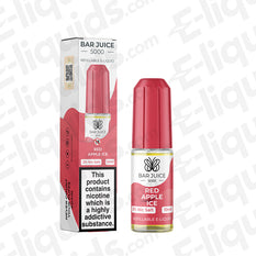 Red Apple Ice Nic Salt E-liquid by Bar Juice 5000 in a 10ml bottle, featuring a cool apple and menthol blend.