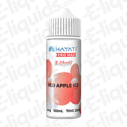 Hayati Pro Max Red Apple Ice 70/30 Shortfill E-liquid 100ml bottle with red apple design.