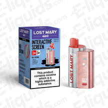 Lost Mary 4-in-1 Pod Kit with interactive screen and box packaging, featuring nicotine warning and vibrant design.