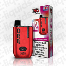 IVG Pro 6000 disposable vape in red with box, featuring Red Sour Raspberry flavor and USB Type-C charging.