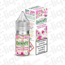 Ohm Boy Vol II Rhubarb, Raspberry & Orange Blossom Nic Salt E-liquid 10ml with floral packaging.