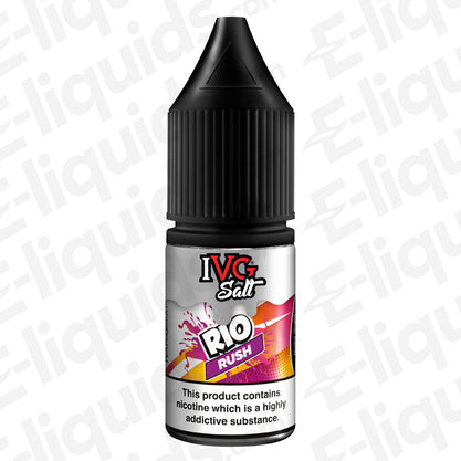 IVG Rio Rush Nic Salt E-liquid 10ml bottle with tropical fruit flavor and nicotine content