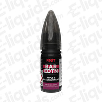 Riot Squad Bar Edition Apple and Blackcurrant Nic Salt E-liquid in a black bottle with a tapered cap.