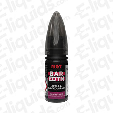 Riot Squad Bar Edition Apple and Blackcurrant Nic Salt E-liquid in a black bottle with a tapered cap.