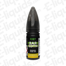 Banana Kiwi Ice Bar Edition Nic Salt E-liquid by Riot Squad in a 10ml bottle with a black cap.