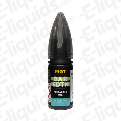 Pineapple Ice Bar Edition Nic Salt E-liquid by Riot Squad in a 10ml bottle with a cooling ice effect.