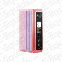 Voopoo Drag 5 Box Mod in pink with digital display and buttons, showcasing smart features for vaping.