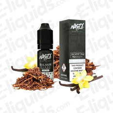 Silver Blend Tobacco Nic Salt E-liquid by Nasty Juice with vanilla and tobacco, 10ml bottle, 50VG/50PG, for pod kits.