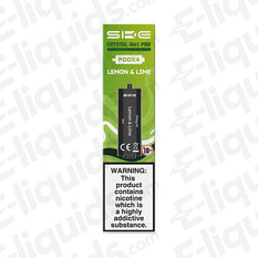 SKE Crystal 4-in-1 Pod with Lemon & Lime flavor, suitable for vaping, nicotine warning included.