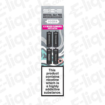 White Edition SKE Crystal 4-in-1 Mixed Flavour Vape Pods featuring Watermelon Ice, Strawberry, Pink Lemonade, Melon Berry.